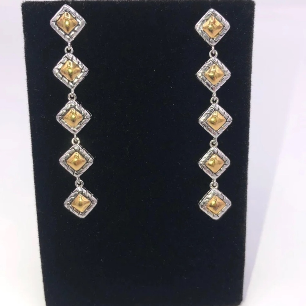 18k 2-Tone Station Earrings - Picture 2 of 9